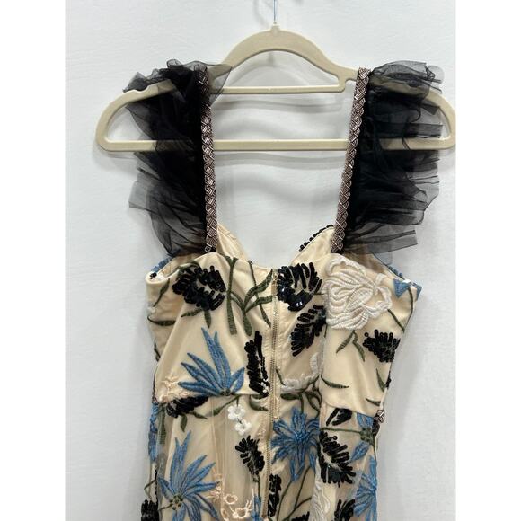 NWT Lulus Womens Show Stopper Cocktail Dress Floral Embroidered Beige Size XS - Picture 6 of 11